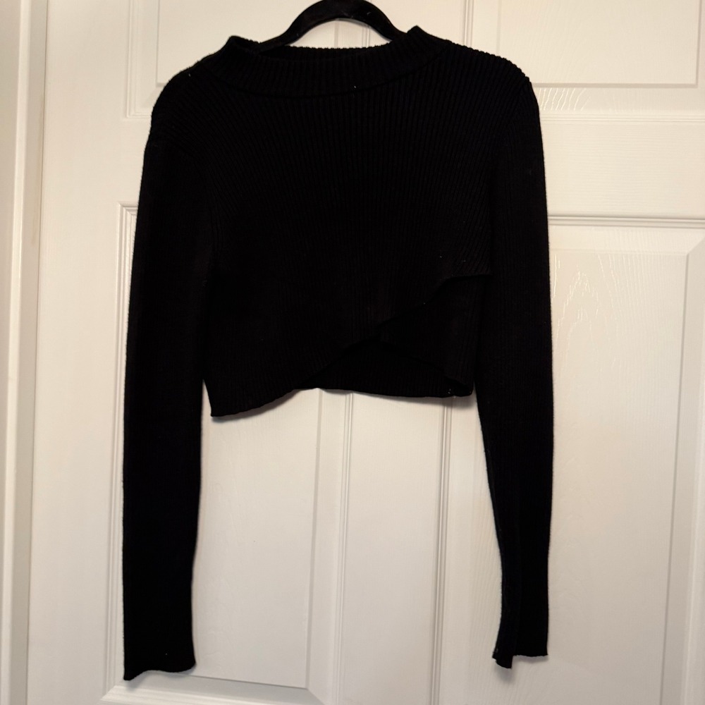 Joie Cropped Sweater Black Large Ribbed Knit Minimalist Casual Night Out